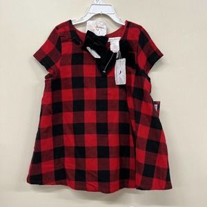 NWT Tommy Bahama red black buffalo plaid Tunic Top girl sz 8 & Hair Bows Charity